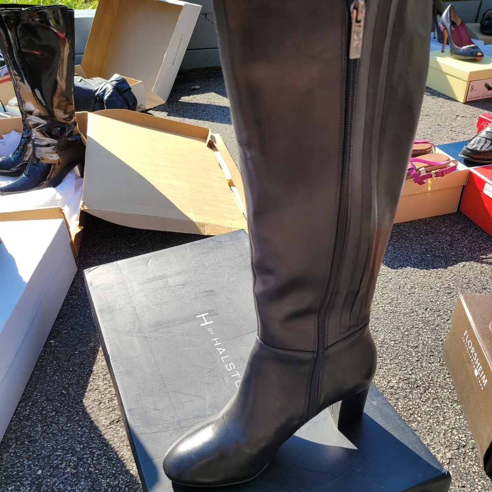 Leather Knee High Round Toe Boots